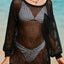 Black Fishnet Hollow-out Long Sleeve Beach Cover up