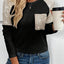 Black Sequin Patch Chest Pocket Raglan Sleeve Top