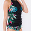 White Leaf & Flower Print Ruched Tankini Set