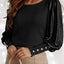 Black Buttoned Cuffs Shiny Puff Sleeves Top