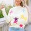 White Colorful Star Pattern Loose Sweater