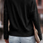 Black Ribbed Texture Lace Trim V Neck Long Sleeve Top