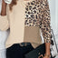 Pale Khaki Leopard Colorblock Waffle Knit Top