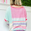 Pink Color Block Striped Three-Quarter Sleeve Knitted Top