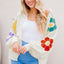 White Flower Jacquared Bubble Sleeve Open Cardigan