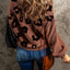 Coffee Leopard Print Colorblock Pullover Sweater