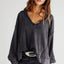 Gray Oversized Drop Shoulder Thermal Knit Top