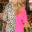 Rose Leopard Color Block Roll Tab Sleeve V Neck Top