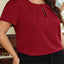 Red Dahlia Keyhole Pleated Crew Neck Plus Size T Shirt