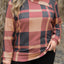 Mineral Red Plus Size Plaid Print Button Decor Asymmetric Neck Top