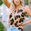 Leopard Button Neck Chest Pocket Tank Top