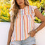 Multicolor Striped Color Block Ruffled O-neck Sleeveless Top