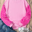 Pink Sequin Patchwork Long Sleeve Pullover Top