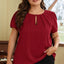 Red Dahlia Keyhole Pleated Crew Neck Plus Size T Shirt