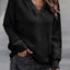 V Neck Ribbed Drop Shoulder Hooded Sweater