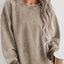 Pink Solid Ribbed Knit Round Neck Pullover Sweatshirt