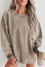 Pink Solid Ribbed Knit Round Neck Pullover Sweatshirt