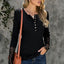 Black Crochet Lace Hem Sleeve Button Top