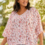 Pink Printed 3/4 Dolman Sleeve Plus Size Blouse