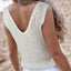 White Hollowed Knit V Neck Tank Top