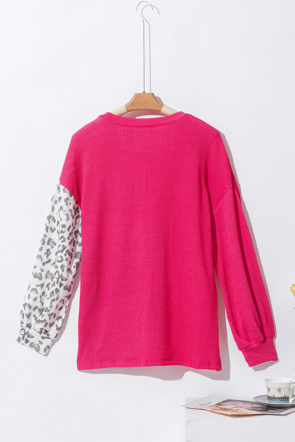 Leopard Patchwork Color Block Ribbed Long Sleeve Top