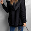 Black Buttoned Hooded Open Front Knitted Sweater