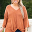 Gold Flame Plus Size Twist Hem Bracelet Sleeve Ribbed Top