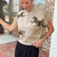 Apricot Lively Cheetah Pattern High Neck Short Sleeve Sweater