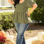 Jungle Green Solid Short Sleeve Square Neck Plus Babydoll Top