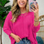 Rose Red Textured Center Seam Long Sleeve Split Top