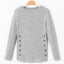 Gray Side Buttons Crew Neck Knit Top