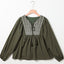 Green Embroidered Split Neck Pleated Loose Blouse