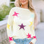 White Colorful Star Pattern Loose Sweater