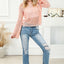 Pink Hollowed Eyelets Knit Bell Sleeve Sweater