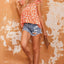 Orange Floral Print Square Neck Ruffle Tank Top