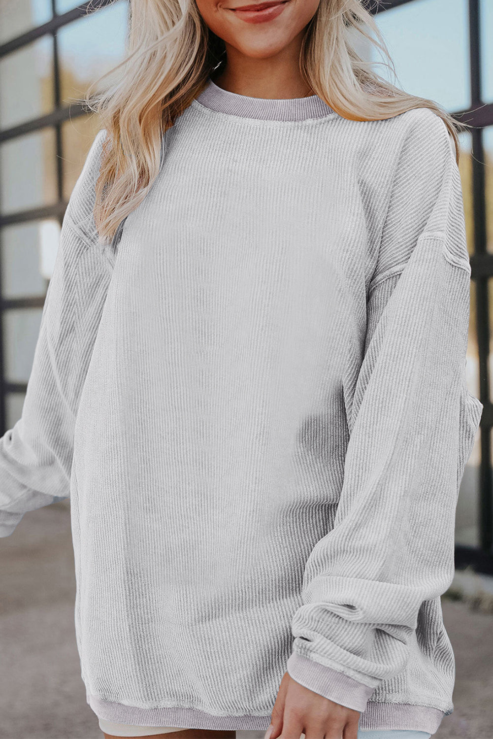 Apricot Ribbed Corded Oversized Sweatshirt