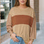 Peach Blossom Colorblock Striped Bishop Sleeve Top