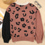 Coffee Leopard Print Colorblock Pullover Sweater