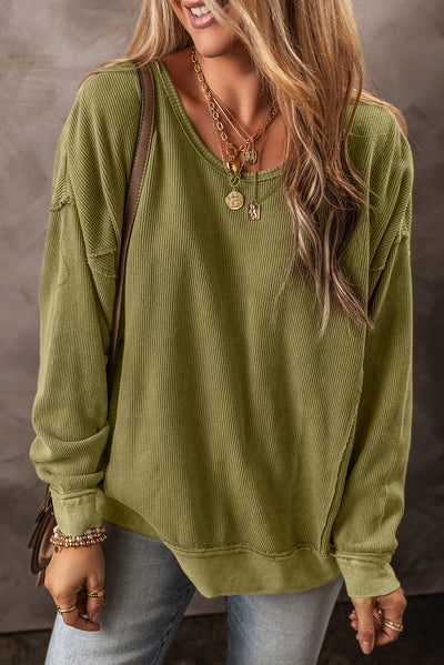 Jungle Green Textured Seamed Drop Sleeve Sweatshirt