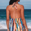 Multicolor Picasso Print Halter Neck Ruched One Piece Swimsuit