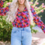 Floral Print Wrap V Neck Long Sleeve Bodysuit