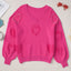 Rose Red Pearl Embellished Fuzzy Hearts V Neck Sweater