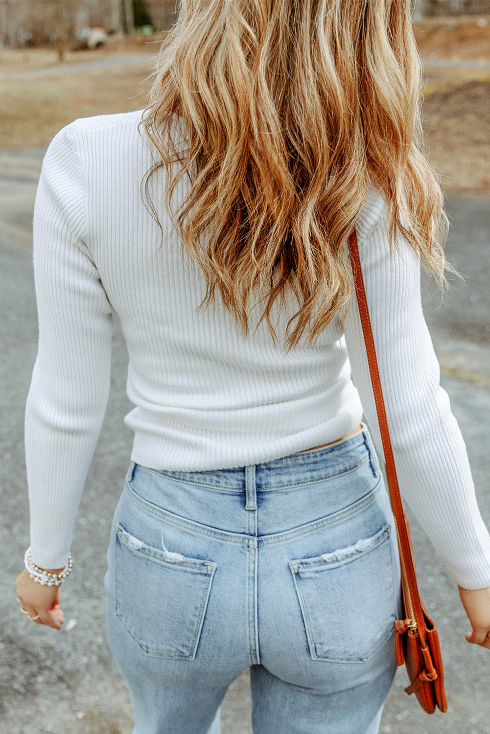 White Cable Crossed V Neck Sweater