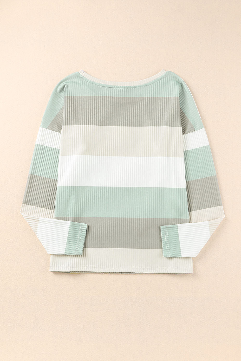 Red Striped Colorblock Ribbed Knit Top with Pocket