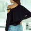 Black Asymmetric Strappy Cold Shoulder Long Sleeve Top