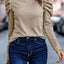 Khaki Buttoned Puff Long Sleeve Sheath Top