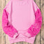 Pink Sequin Patchwork Long Sleeve Pullover Top