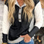 Black Color Block Textured Buttoned Kangaroo Pocket Hoodie