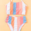 Orange Vertical Striped High Waist Bikini Swimsuit