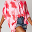 Red Plus Size Tie-dye Print 3/4 Sleeve Tunic Top